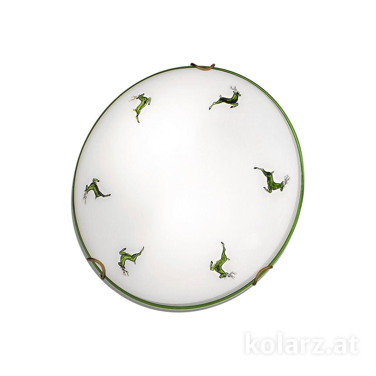 KOLARZ-Austrolux Leuchtenโคมไฟเพดาน NONNA, ทองเหลืองโบราณ, Hirsch เขียว เส้นผ่านศูนย์กลาง 30 ซม., สูง 8 ซม., 1 หลอด, E27, 60 W