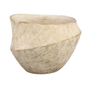Rishell ครีม ซีเมนต์ กระถางทรงกลมพร้อมลายเส้น ขนาดใหญ่ L