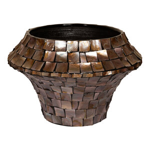 Daven Bronze Poly Shell กระถางต้นไม้ไผ่ทรงกลมเตี้ย L