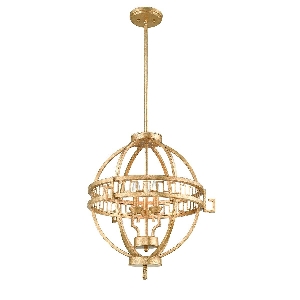 Lemuria 3 Light Globe โคมไฟแขวนเพดาน - สีทองเก่า, โป๊ะสีงาช้าง von Elstead