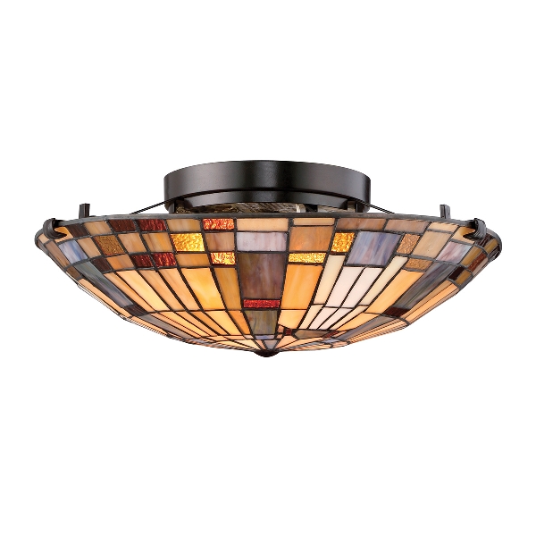 Inglenook 2 lt Flush - Valiant Bronze & Kunstglas-Schirm der Firma Elstead