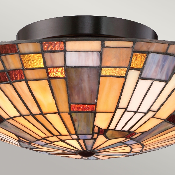 Inglenook 2 lt Flush - Valiant Bronze & Kunstglas-Schirm der Firma Elstead