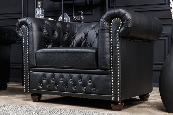 Sessel CHESTERFIELD Kunstleder Antiklook schwarz der Firma Casa Élite