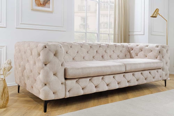 Sofa MODERN BAROCK 240cm 3-Sitzer Samt champagner im Chesterfield-Stil der Firma Casa Élite